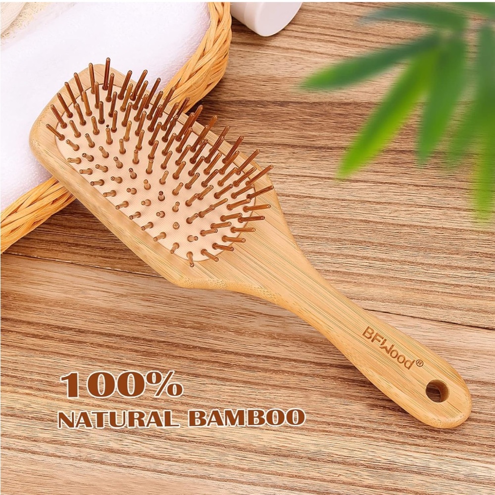 BFWood Bamboo Paddle Hairbrush with Bamboo Bristles for Massaging Scalp